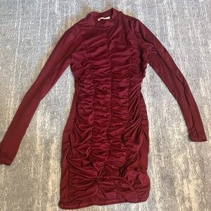 Heart & Hips Wine Long Sleeve Ruched Dress